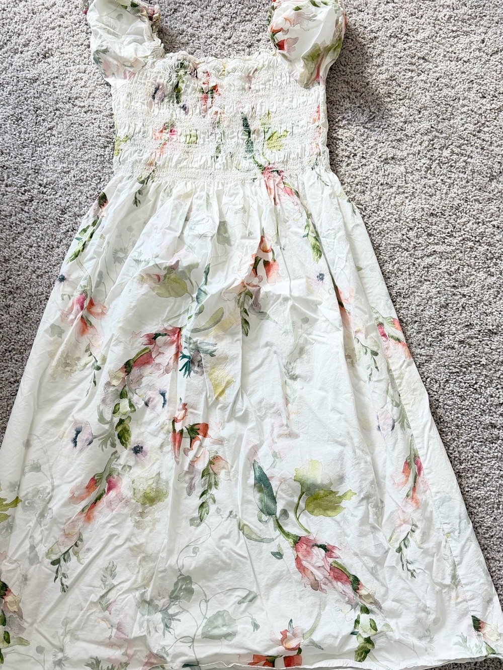 Girls White Floral Smocked Sundress
